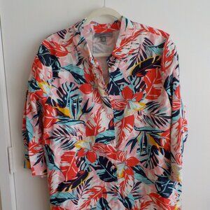 Jessica London Blouse - 3/4 Sleeve Tropical - Linen Blend - Size 18W (569)